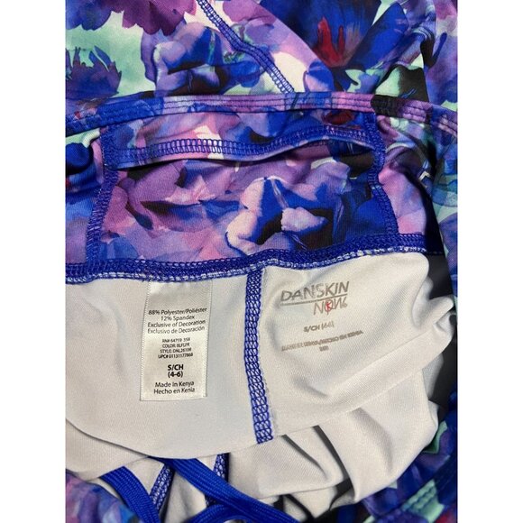Danskin Now Womens Floral Capri Leggings S 4-6 Polyester/Spandex Blue & Purple - Picture 4 of 7
